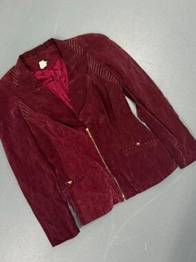 Women’s Burgundy Gold Zipper Suede Blazer S/M